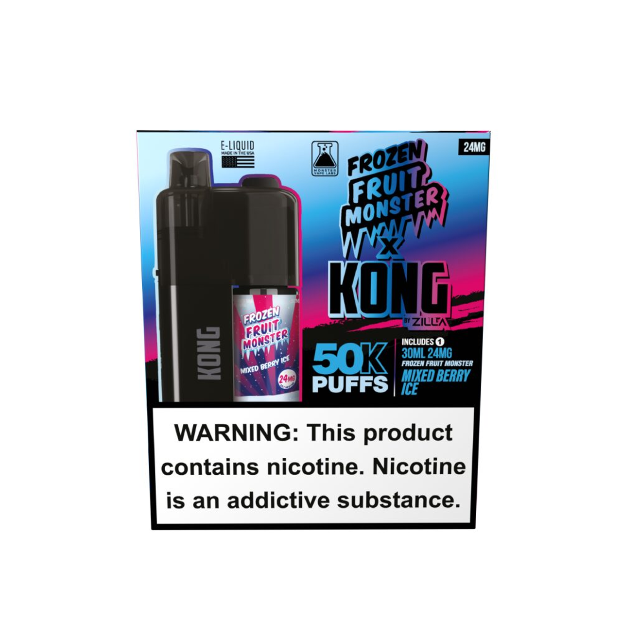 Zilla x Jam Monster Kong Disposable 48mg Mixed Berry Ice with packaging
