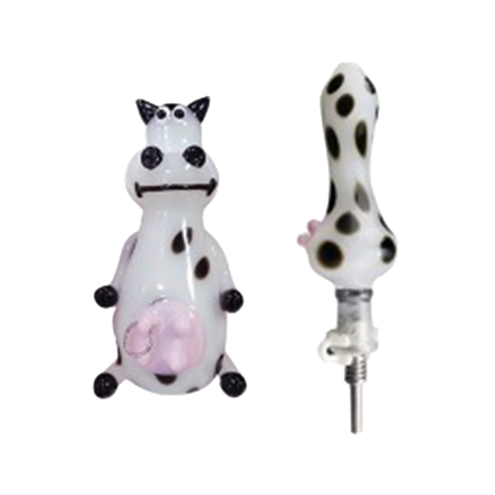 Focus Glass Dairy Cow Hand Pipe and Honey Straw | Focus Glass Dairy Cow Hand Pipe & Honey Straw