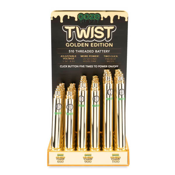 Ooze Twist 510 Batteries – 24pc Display- Multiple Sizes | Gold
