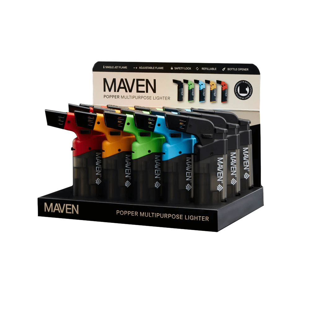 Maven Popper Torch Lighter – 15pc Display | Assorted Colors