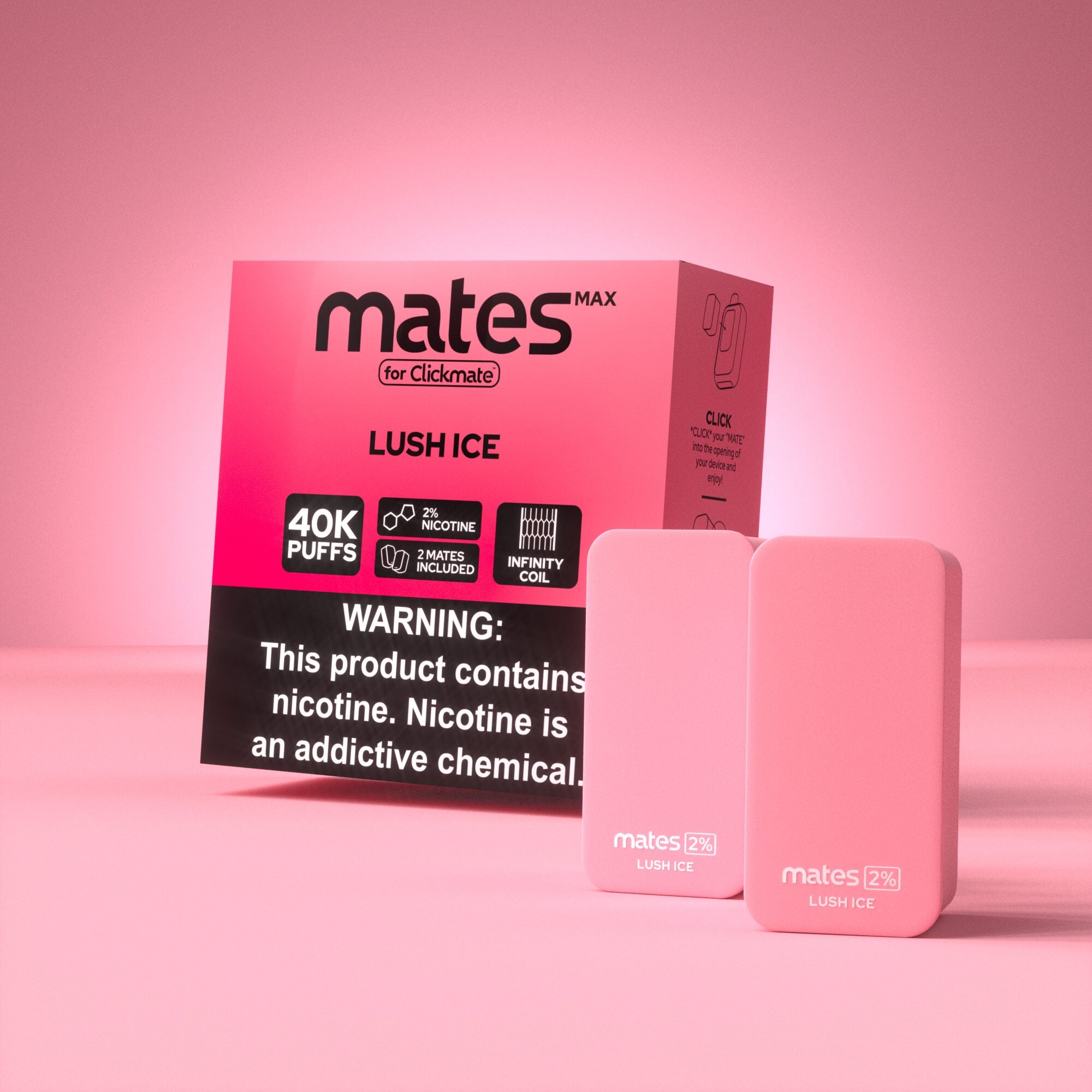 7Daze Clickmates 2% Prefilled Mates MAX (2-Pack) Lush Ice with packaging