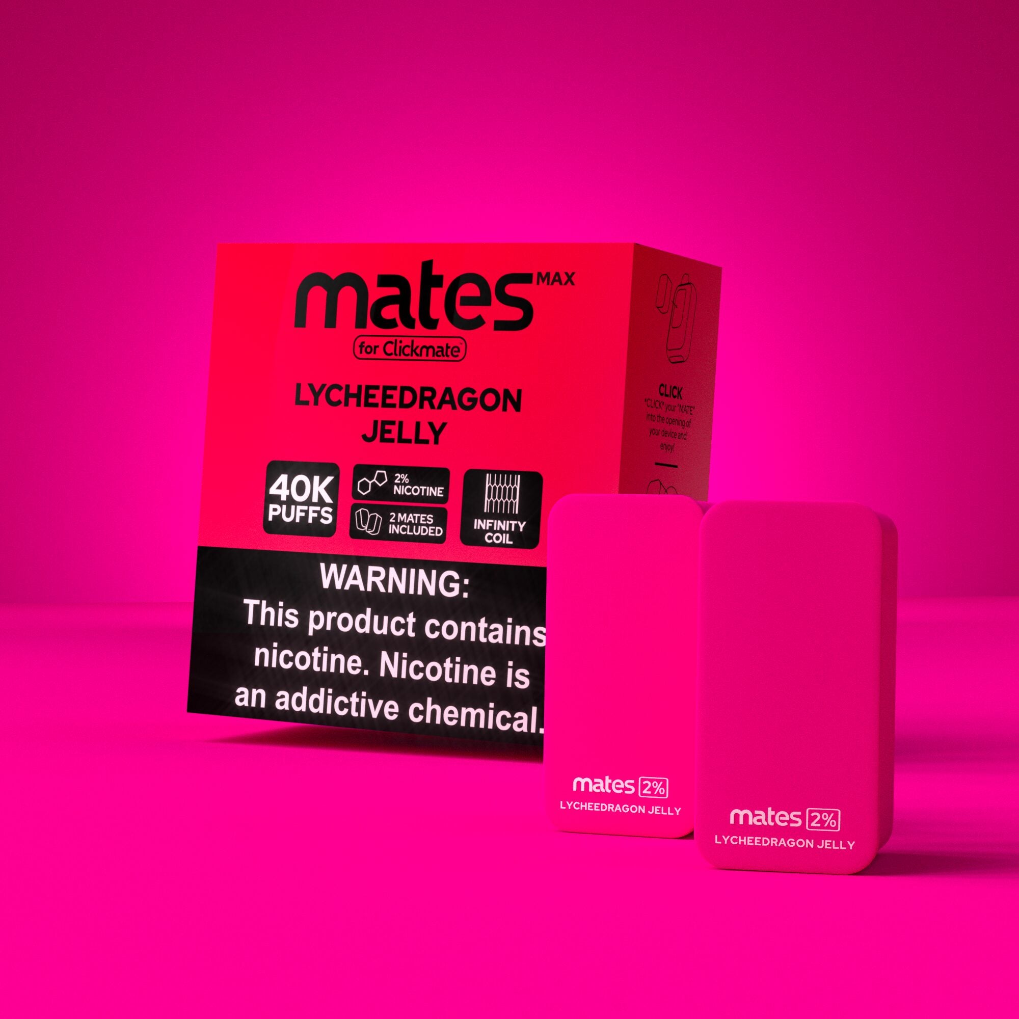 7Daze Clickmates 2% Prefilled Mates MAX (2-Pack) Lycheedragon Jelly with packaging