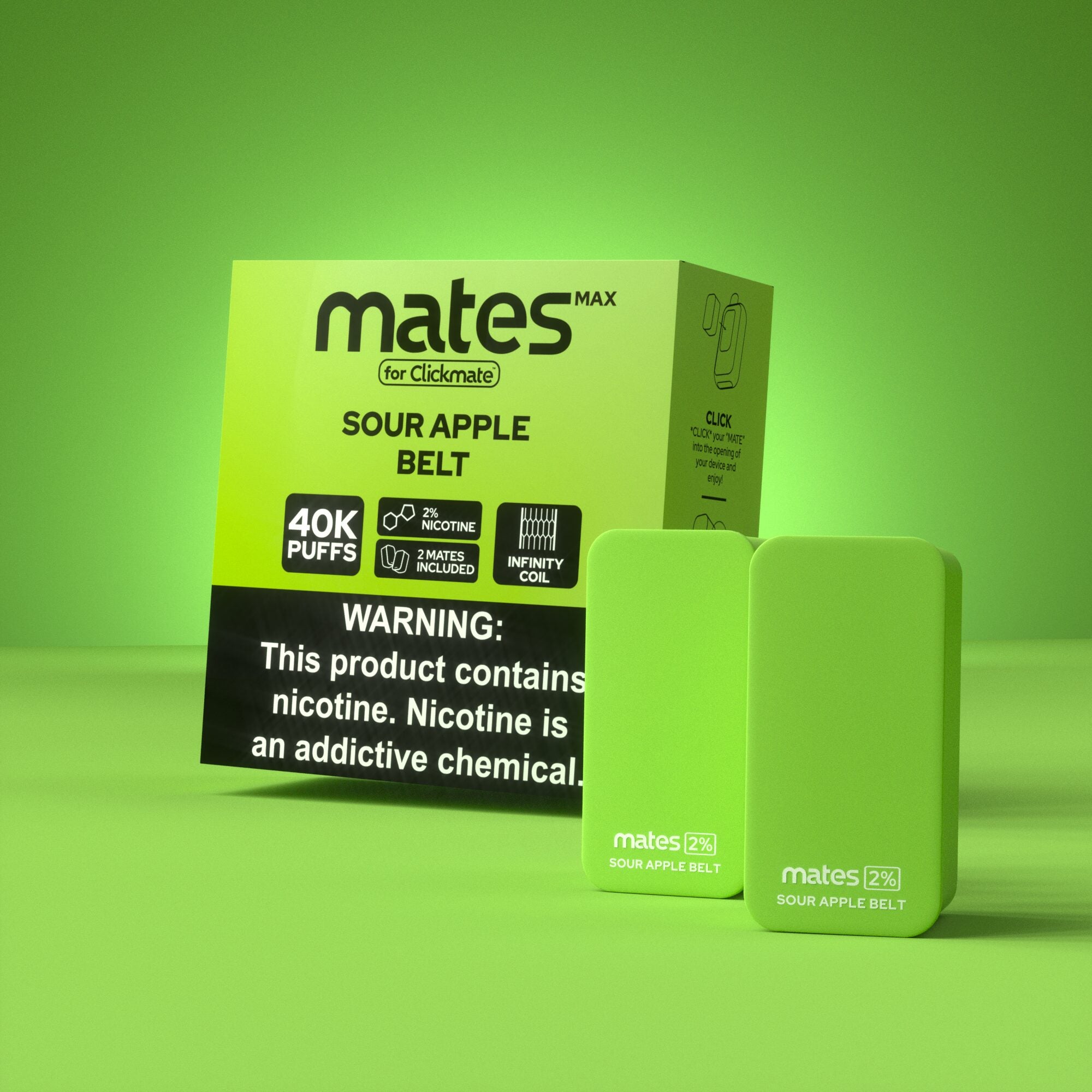 7Daze Clickmates 2% Prefilled Mates MAX (2-Pack) Sour Apple Belt with packaging