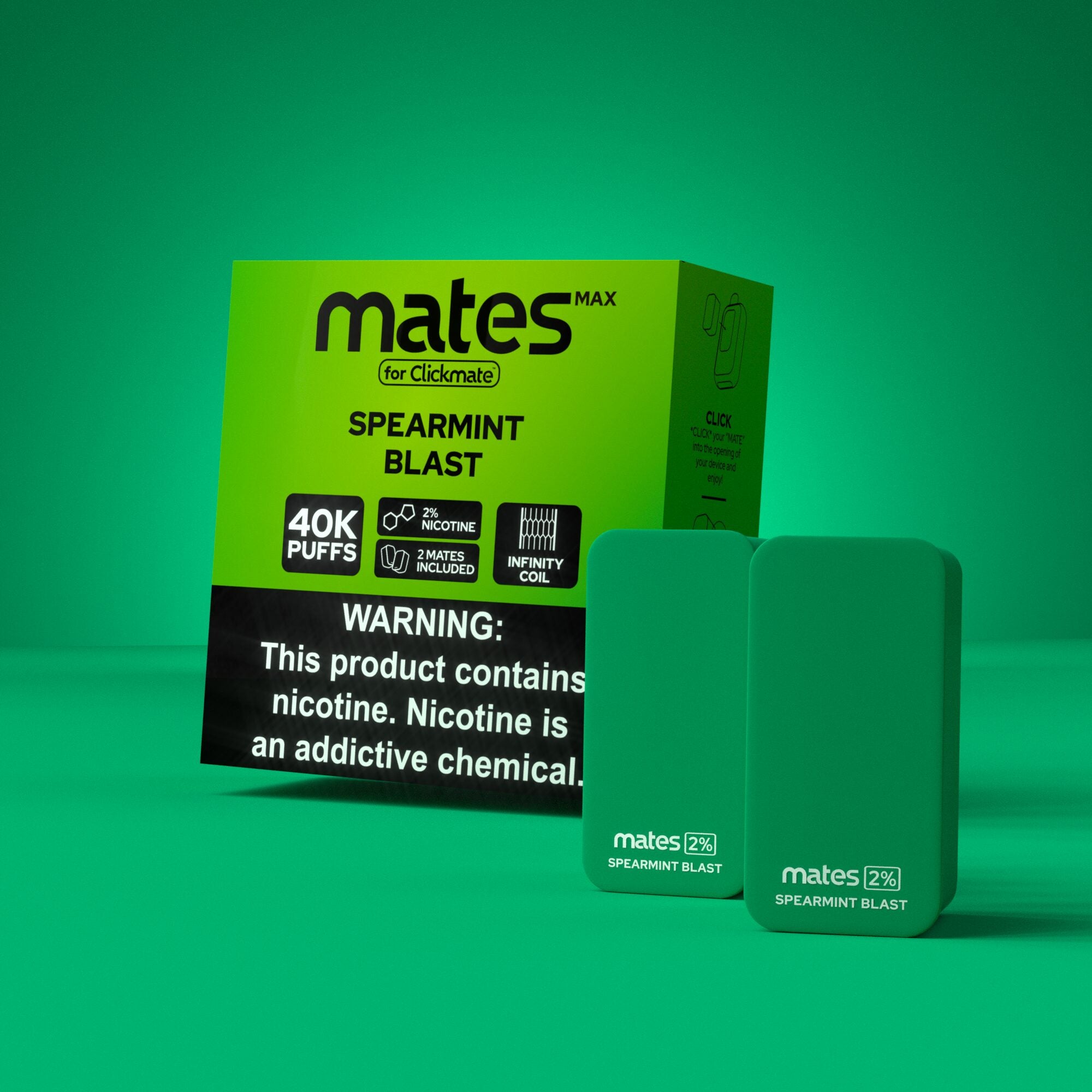 7Daze Clickmates 2% Prefilled Mates MAX (2-Pack) Spearmint Blast with packaging