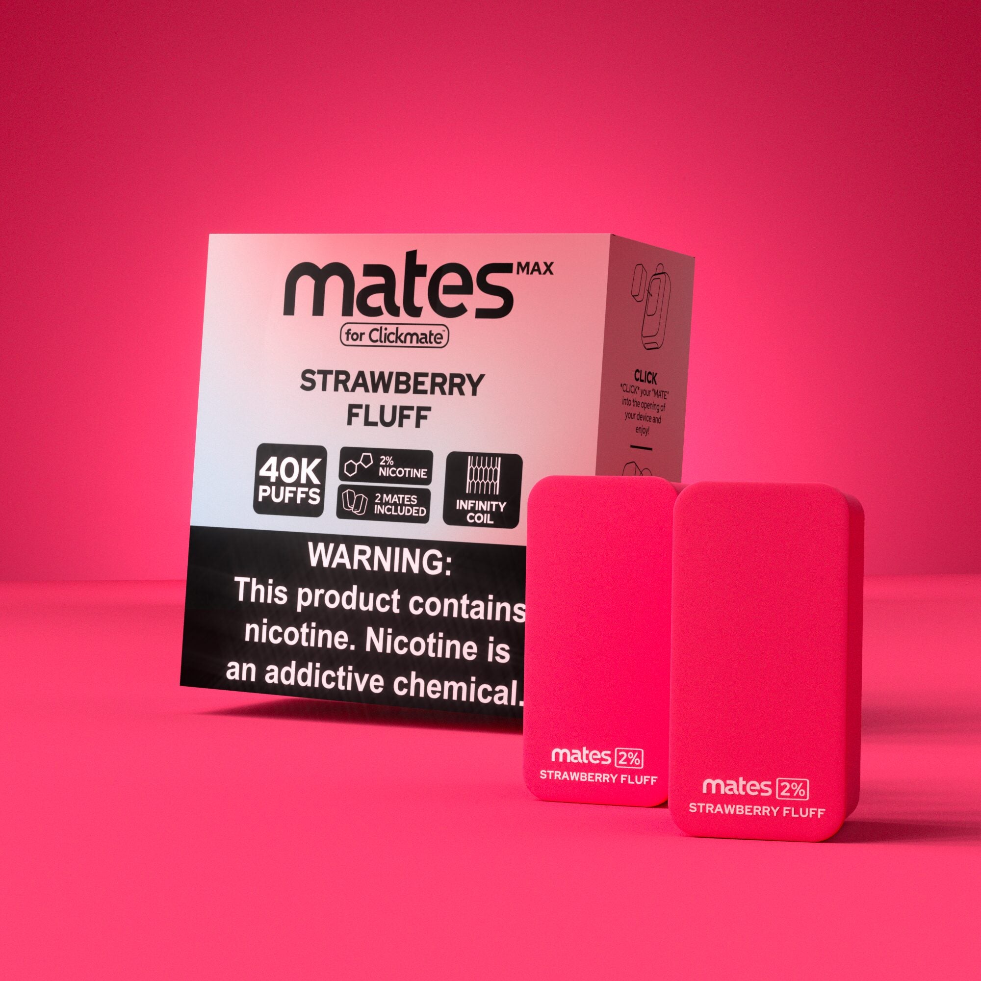 7Daze Clickmates 2% Prefilled Mates MAX (2-Pack) Strawberry Fluff with packaging