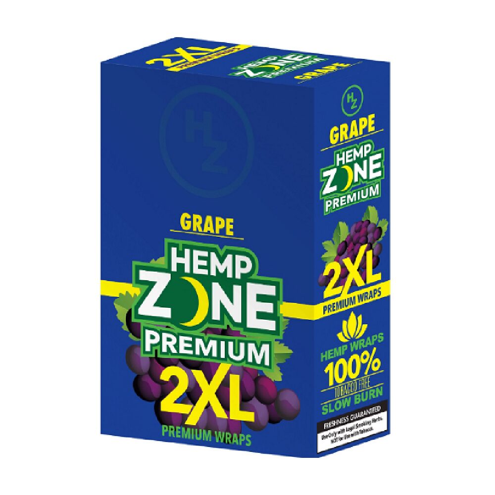 Hemp Zone Premium 2XL Wraps - 25 Pouch Box | Grape with Packaging