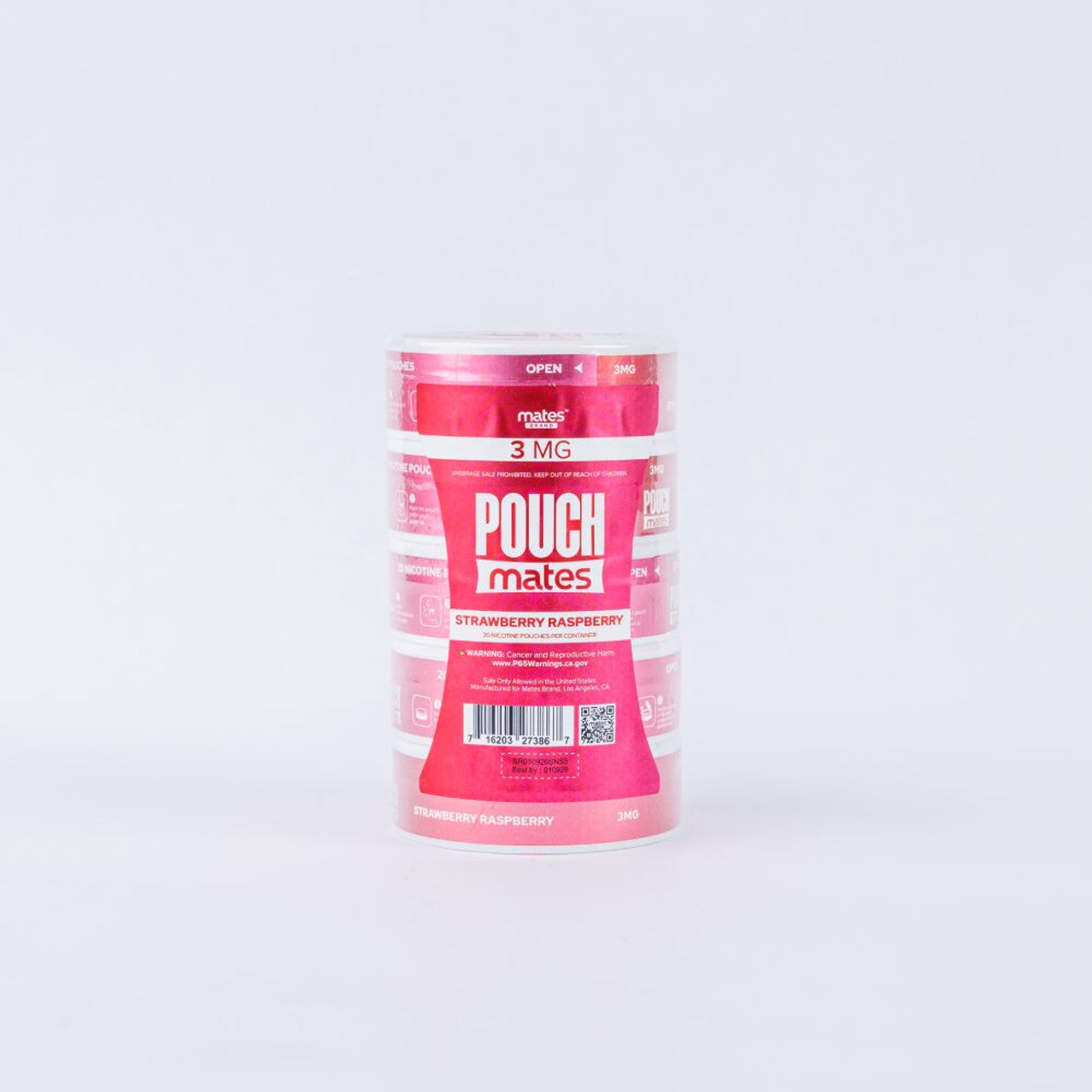 PouchMates (DSPLY 5pc)(Nic Pouch)(20ct Can) Strawberry Raspberry with packaging