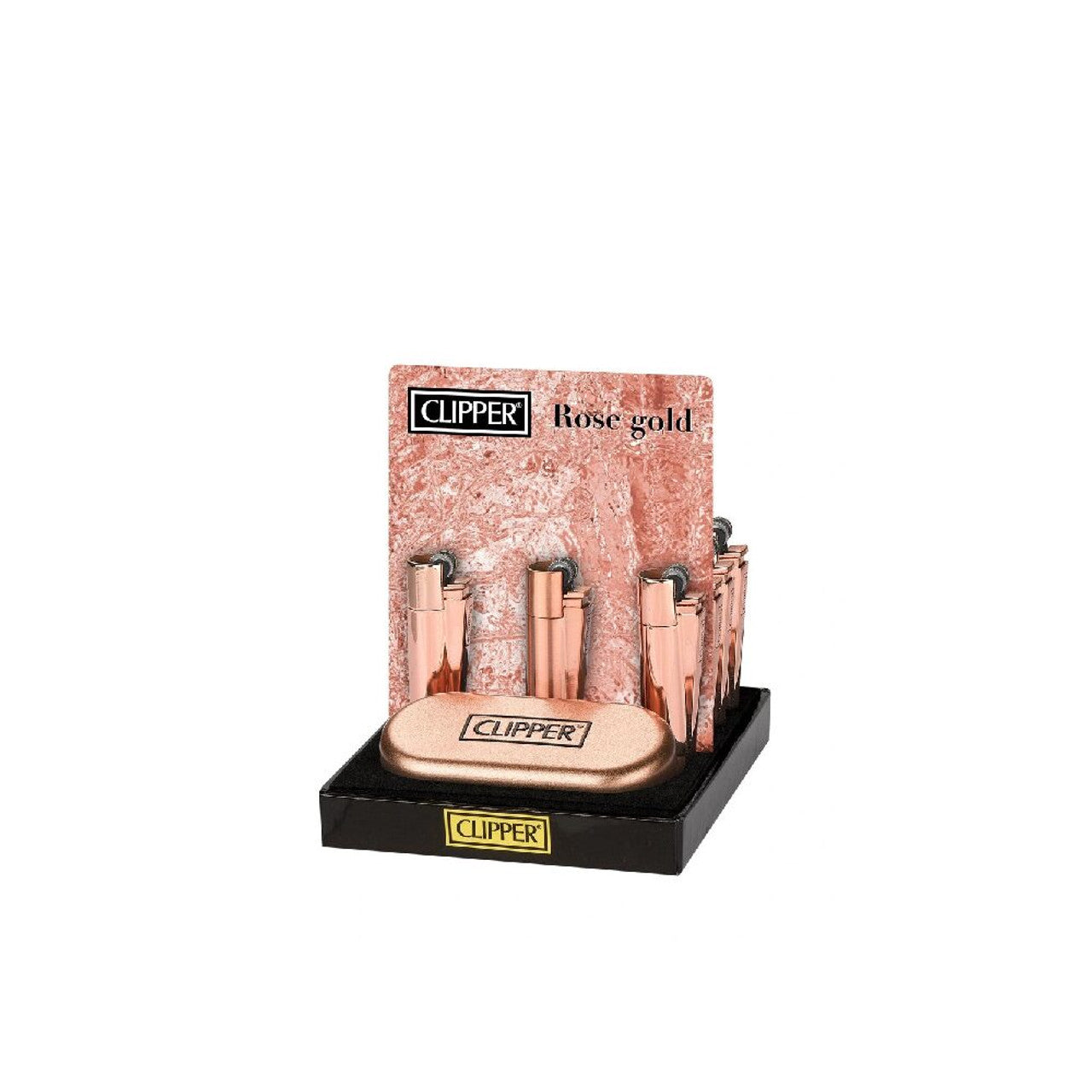 Clipper (DSPLY 12pc)(Lighter) CMP11 Metal Flint Rose Gold with packaging