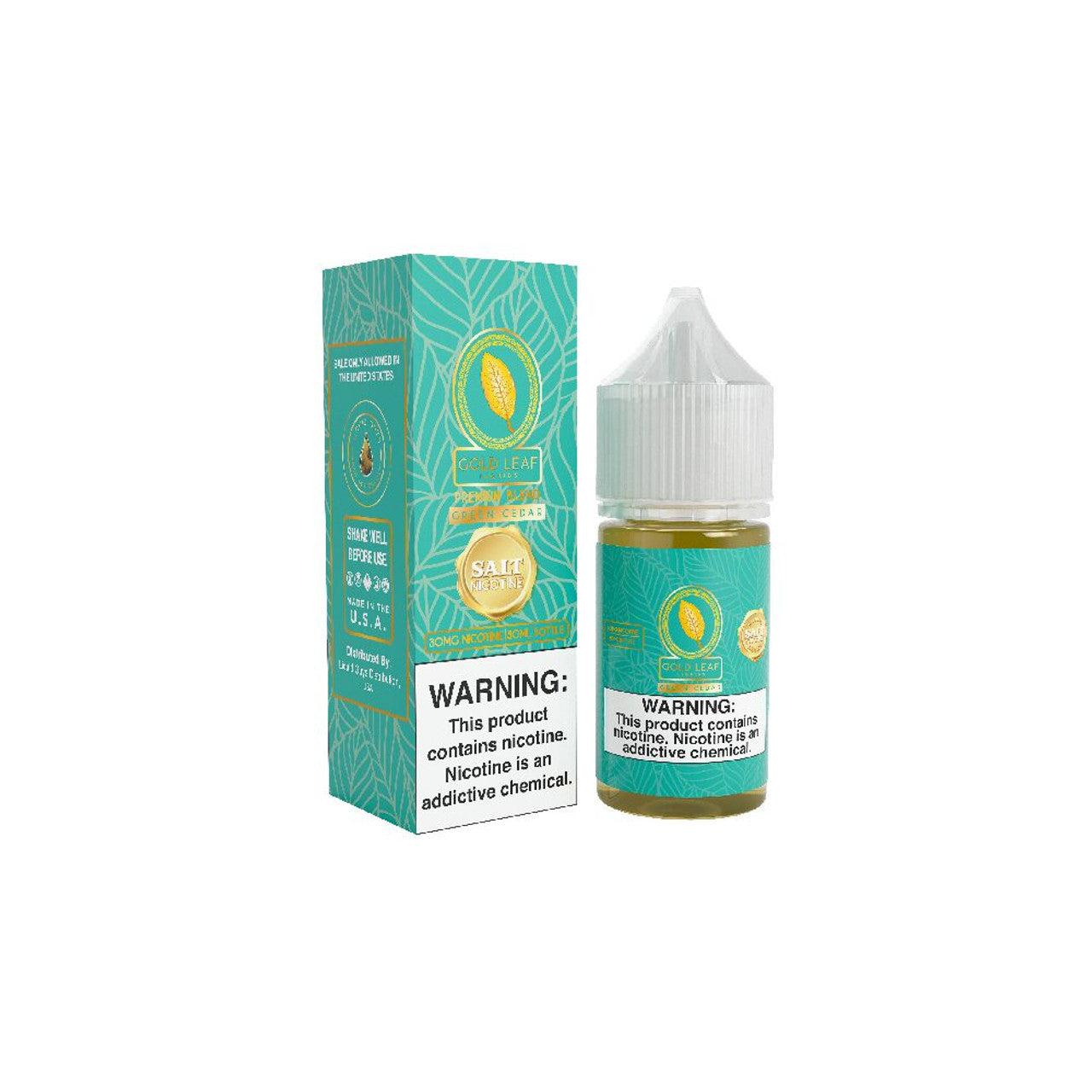 Green Cedar Gold Leaf Salts 30mL Bottle with packaging