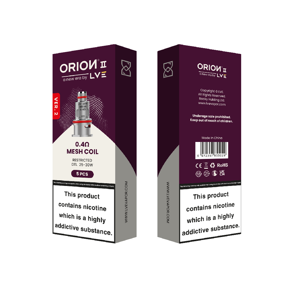 LVE Orion II V2 Mesh Coils (5-Pack) 0.4ohm DTL