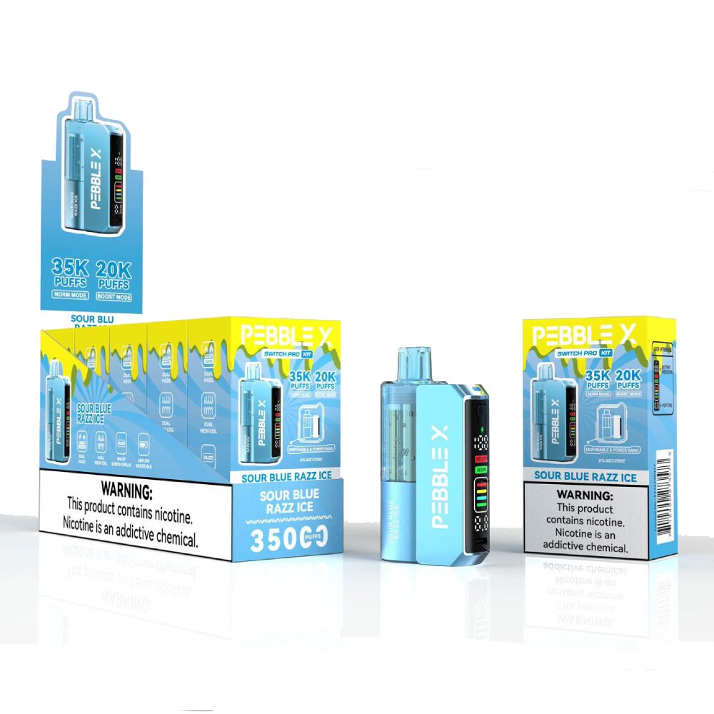 Pebble X 35K Disposable + Power Dock Sour Blue Razz Ice with packaging