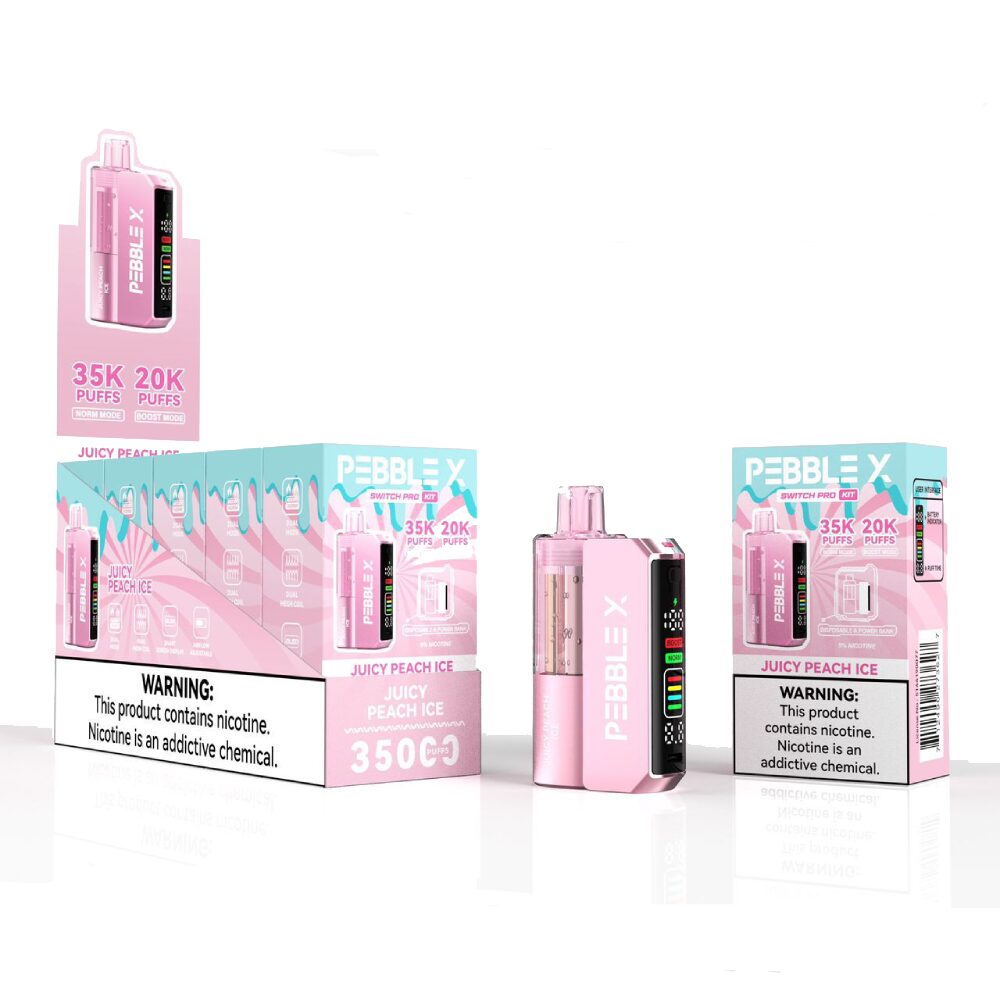 Pebble X 35K Disposable + Power Dock Juice Peach Ice with packaging