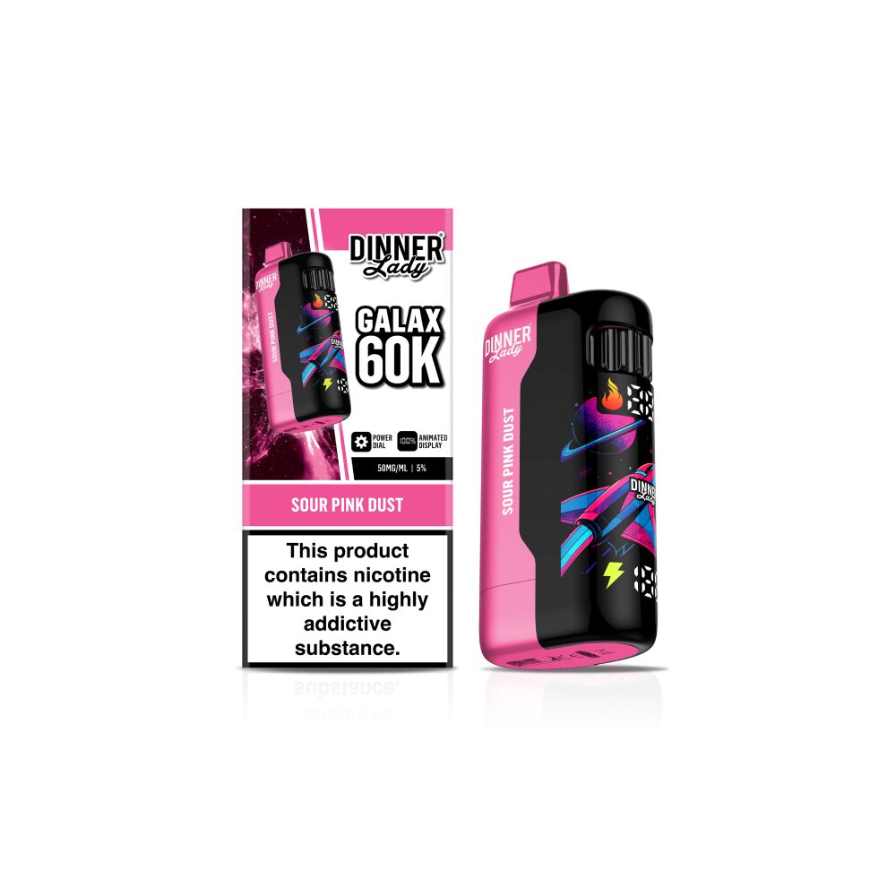 Dinner Lady Galax 60K Disposable Sour Pink Dust with packaging