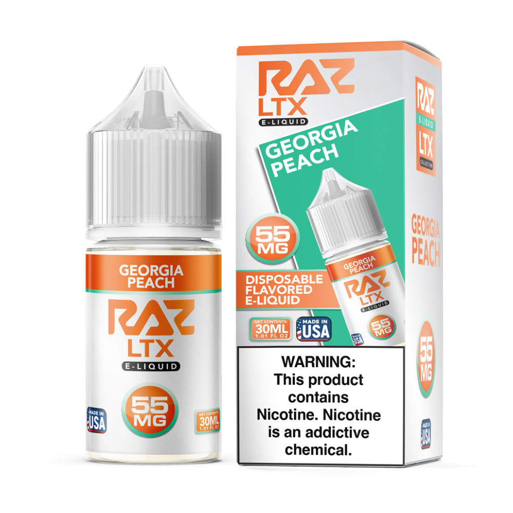 Georgia Peach RAZ LTX Salts 30mL Bottle with packaging