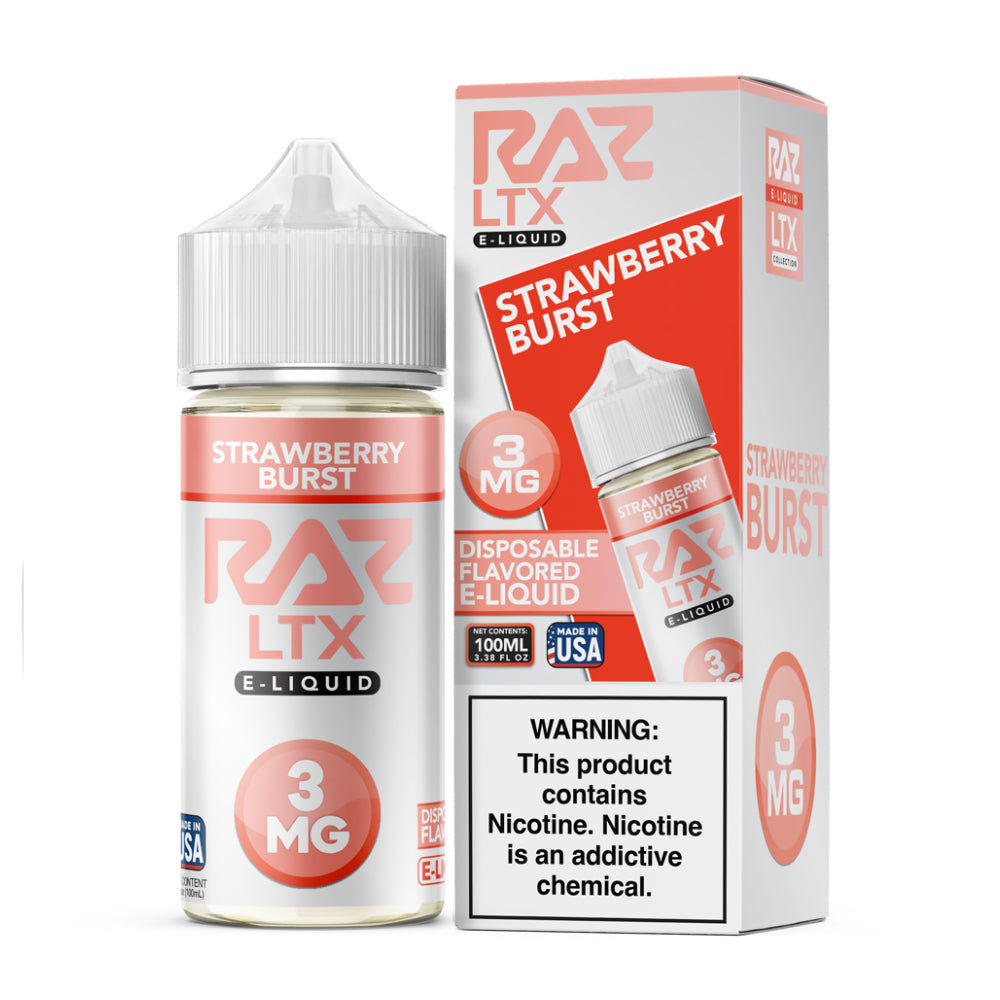 Strawberry Burst RAZ LTX 100mL Bottle with packaging