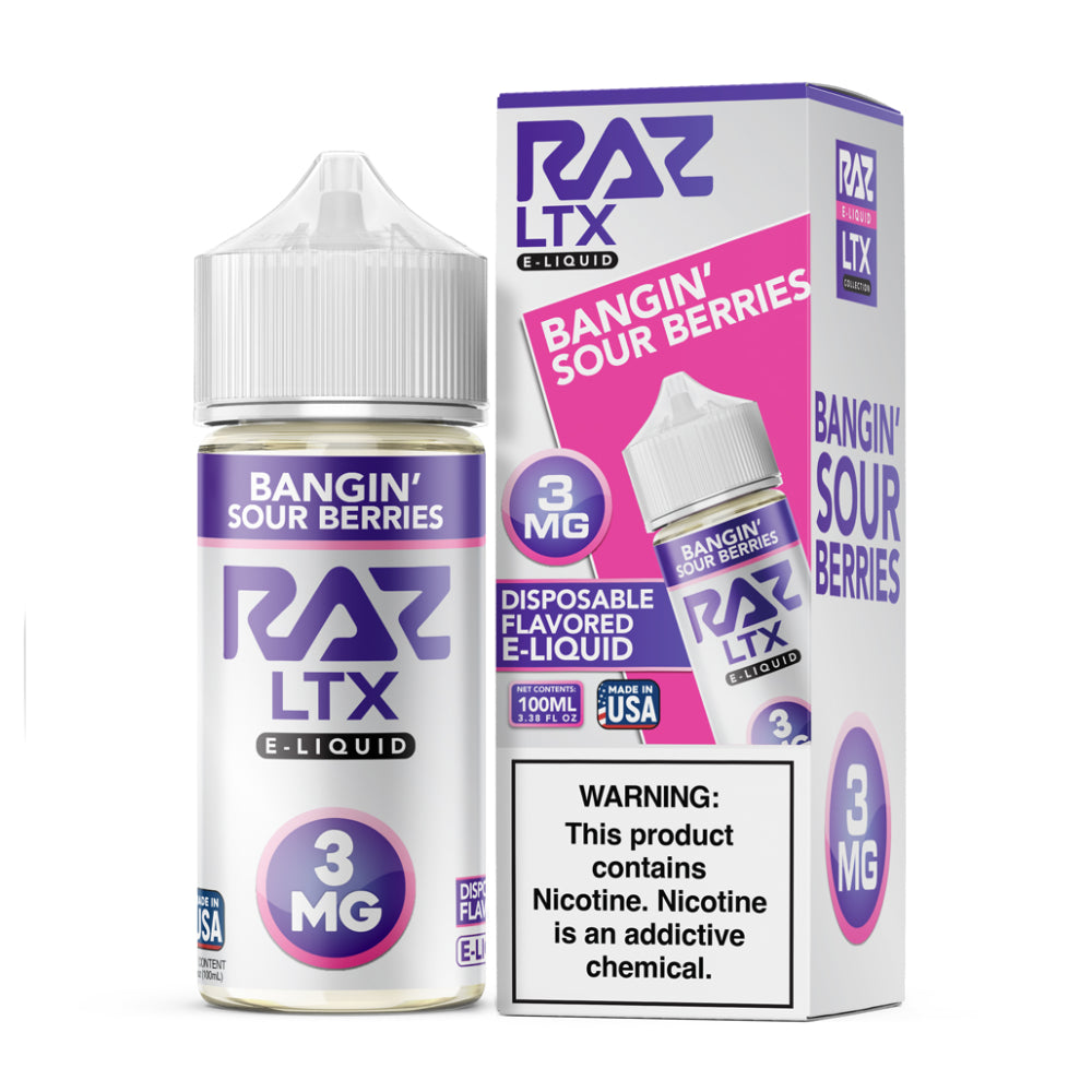 Bangin' Sour Berries RAZ LTX 100mL Bottle with packaging
