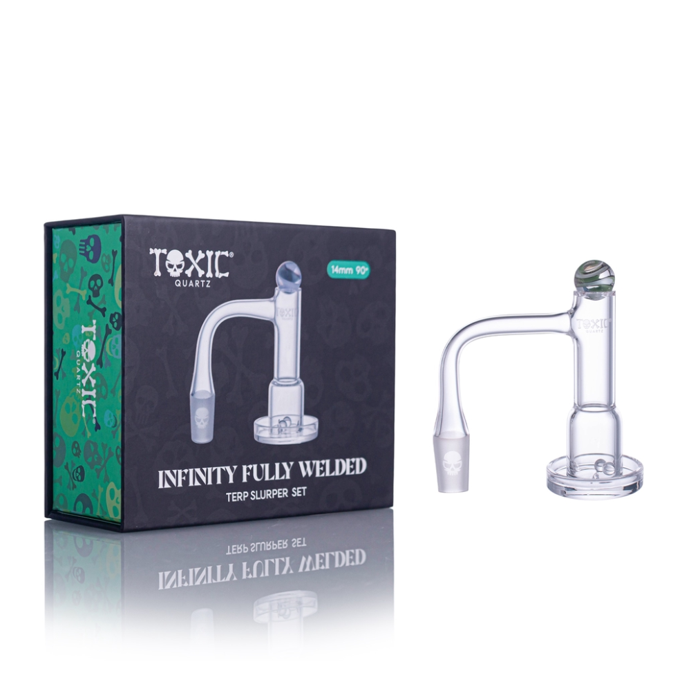 MKGlass TXQB16 Toxic 14MM 90° Infinity Fully Welded Terp Slurper Set with packaging
