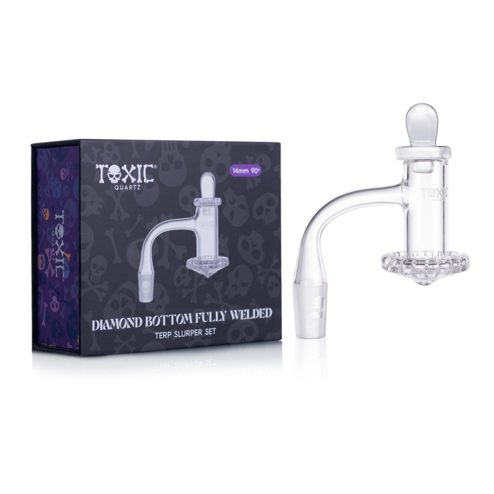MKGlass TXQB6 Toxic Quartz 14MM 90° Diamond Bottom Fully Welded Terp Slurper Set with packaging