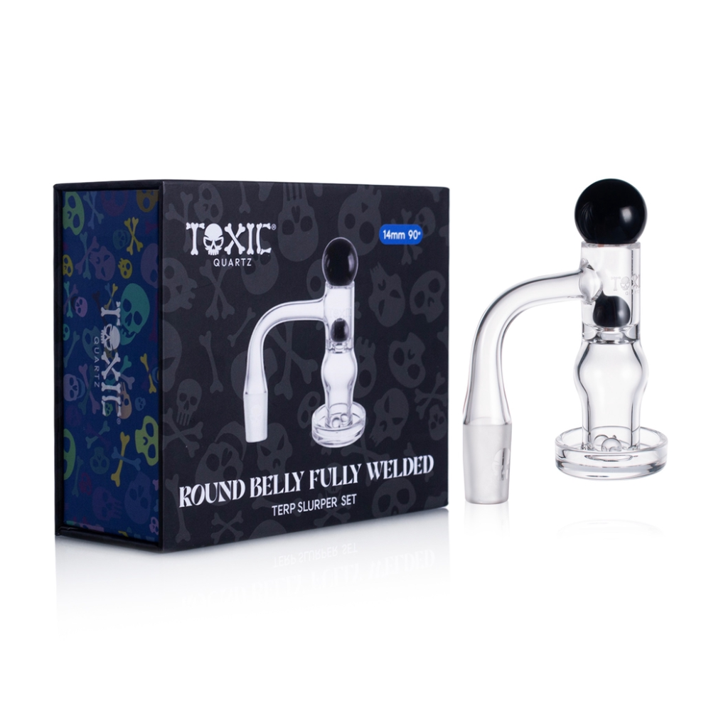 MKGlass TXQB2 Toxic Quartz 14MM 90° Round Belly Fully Welded Terp Slurper Set with packaging