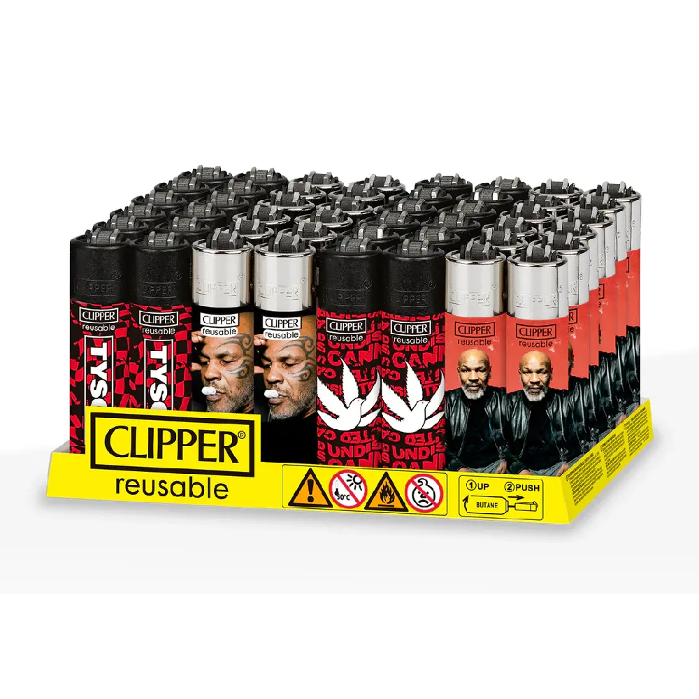Clipper (DSPLY 48pc)(Lighter) CP11R Reusable Classic Large Mike Tyson Smoking packaging