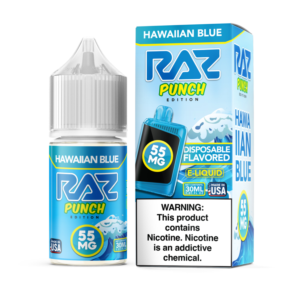 Hawaiian Blue Pod Juice x RAZ Salts 30mL with packaging