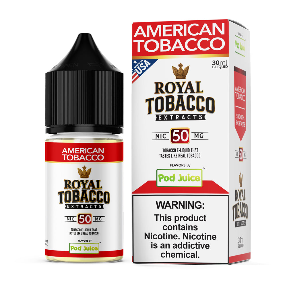 American Tobacco Pod Juice x Royal Tobacco Extracts Salt 30mL with packaging