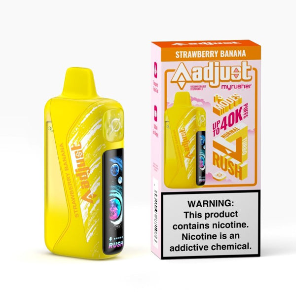 Adjust MyRusher 40K Puff Disposable strawberry banana with packaging