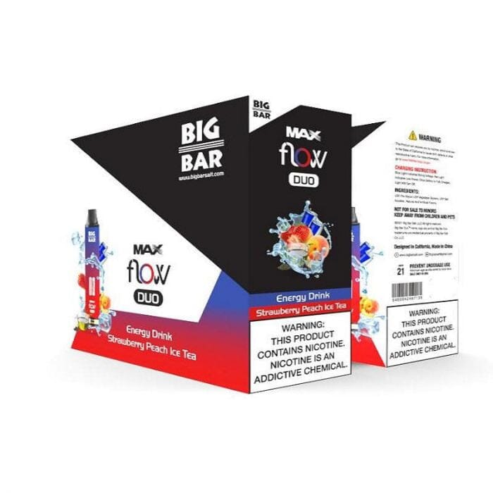 Big Bar MAX FLOW DUO Disposable | 4000 Puffs | 12mL energy drink strawberry peach ice tea packaging