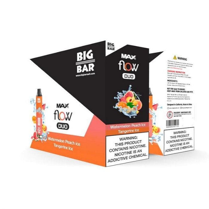 Big Bar MAX FLOW DUO Disposable | 4000 Puffs | 12mL watermelon peach ice tangerine ice packaging