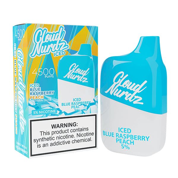 Cloud Nurdz 4500 Puffs Disposable | 12m - Iced Blue Raspberry Peach with packaging