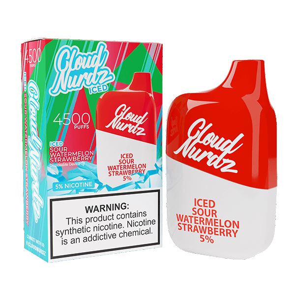 Cloud Nurdz 4500 Puffs Disposable | 12ml - Iced Sour Watermelon Strawberry with packaging