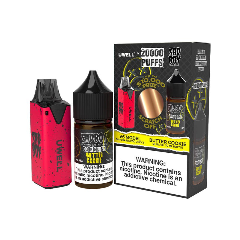 Collab Bundle – Uwell V6 Disposable Device + Daddy’s Vapor 30mL Juice CLR: Red/ FLV: Butter Cookie
