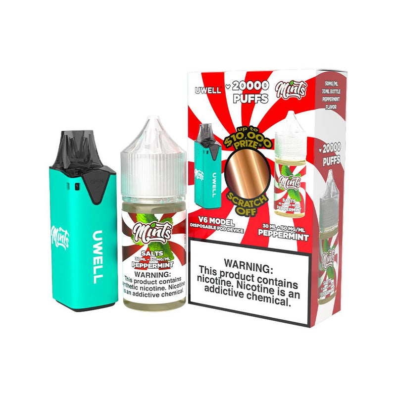 Collab Bundle – Uwell V6 Disposable Device + Daddy’s Vapor 30mL Juice CLR: Cyan/ FLV: Peppermint