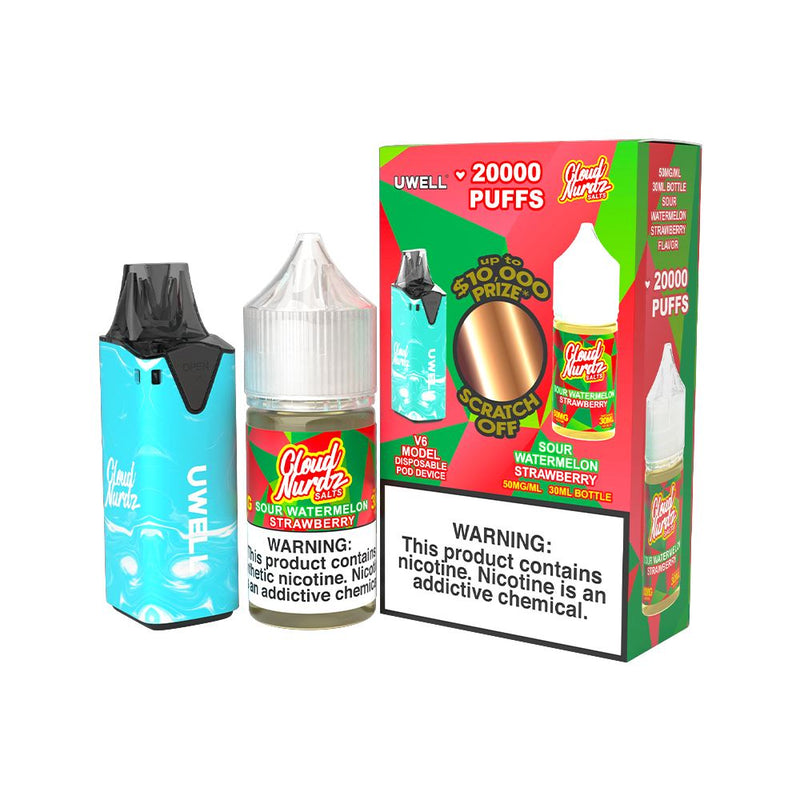 Collab Bundle – Uwell V6 Disposable Device + Daddy’s Vapor 30mL Juice CLR: Blue/ FLV: Sour Watermelon Strawberry