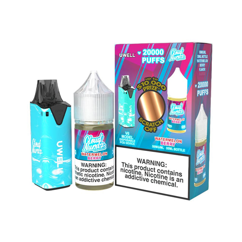 Collab Bundle – Uwell V6 Disposable Device + Daddy’s Vapor 30mL Juice CLR: Blue/ FLV: Watermelon Berry Iced
