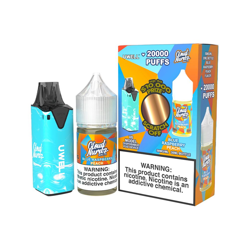  Collab Bundle – Uwell V6 Disposable Device + Daddy’s Vapor 30mL Juice CLR: Blue/ FLV: Blue Raspberry Peach