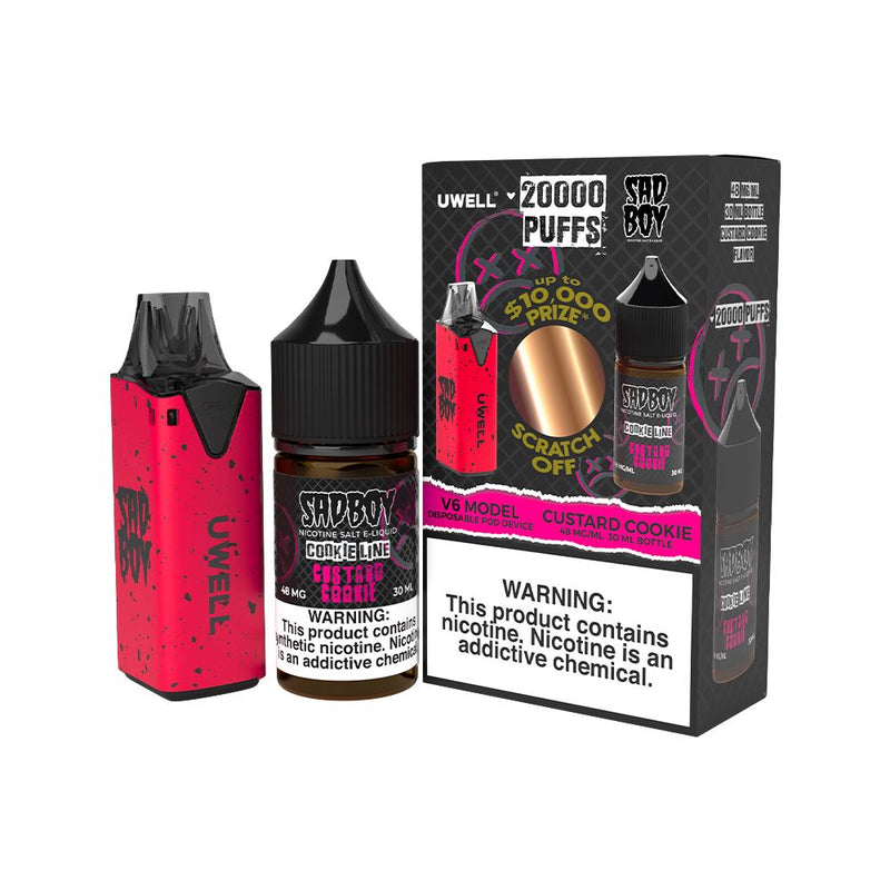 Collab Bundle – Uwell V6 Disposable Device + Daddy’s Vapor 30mL Juice CLR: Red/ FLV: Custard Cookie
