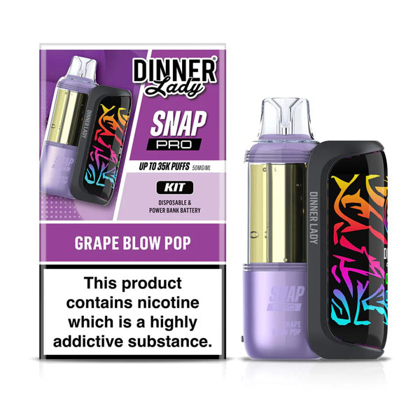 Dinner Lady Snap Pro 35K Disposable (Dispo + Power Dock) grape blow pop with packaging