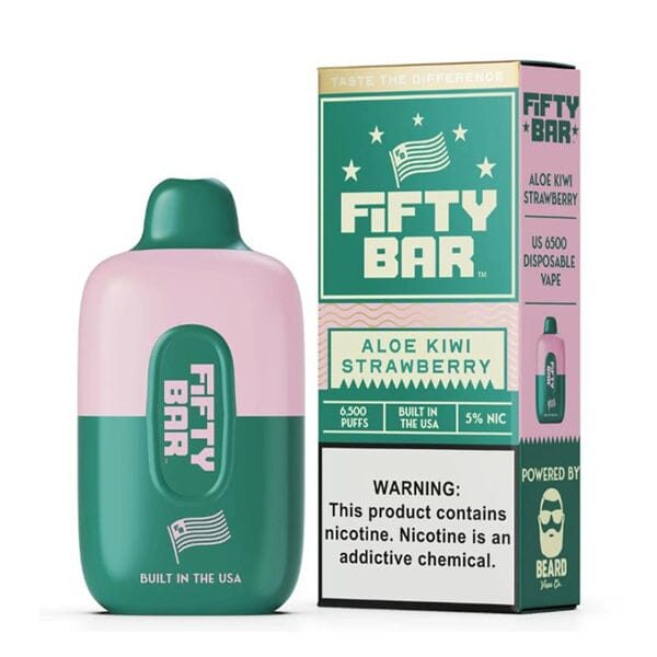 Fifty Bar Disposable 6500 Puffs 16mL 50mg aloe kiwi strawberry with packaging