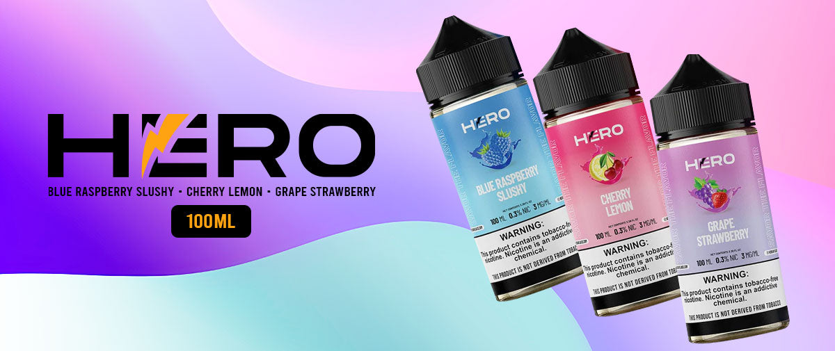 Hero E-Liquid (Blue Raspberry Slushy + Cherry Lemon + Grape Straw [100mL + ICED])