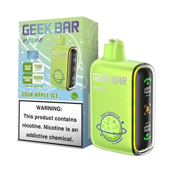 Geek Bar Pulse Disposable 15000 Puffs 16mL 50mg sour apple ice with packaging