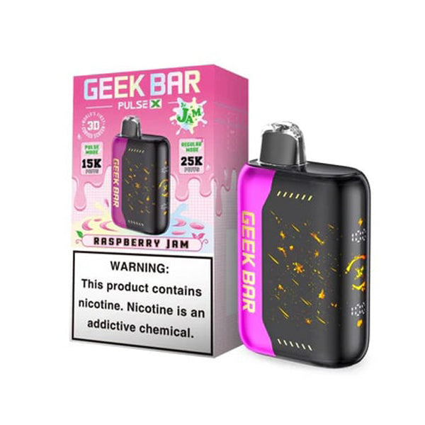 Geek Bar Pulse X Disposable raspberry jam with packaging