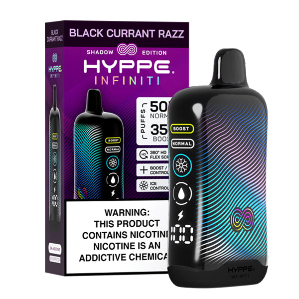Hyppe Infiniti 50K Disposable black currant razz with packaging