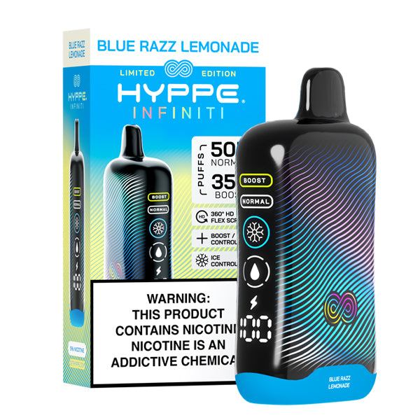 Hyppe Infiniti 50K Disposable blue razz lemonade with packaging