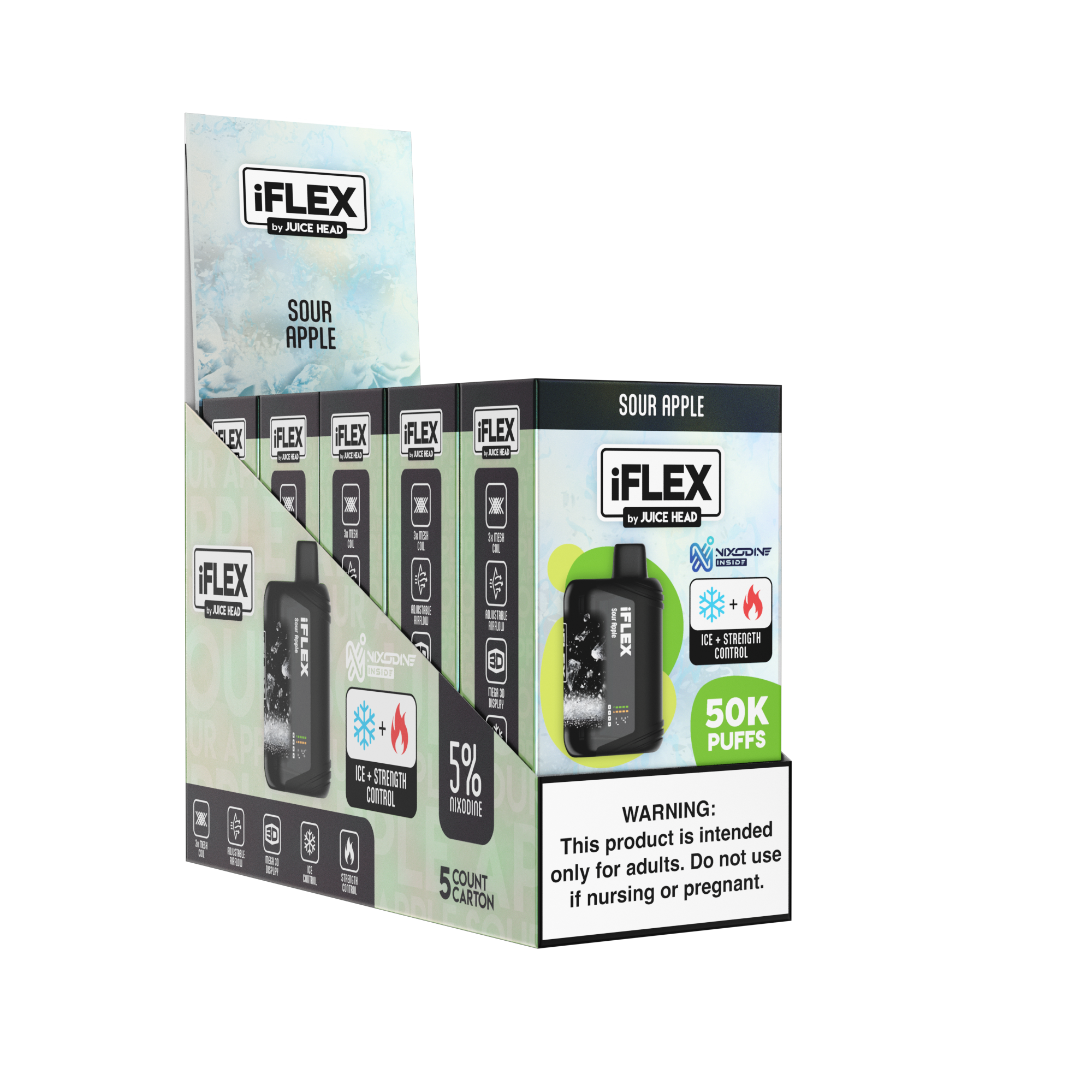 Juice Head iFlex Nixodine 50K Disposable Sour Apple with Packaging