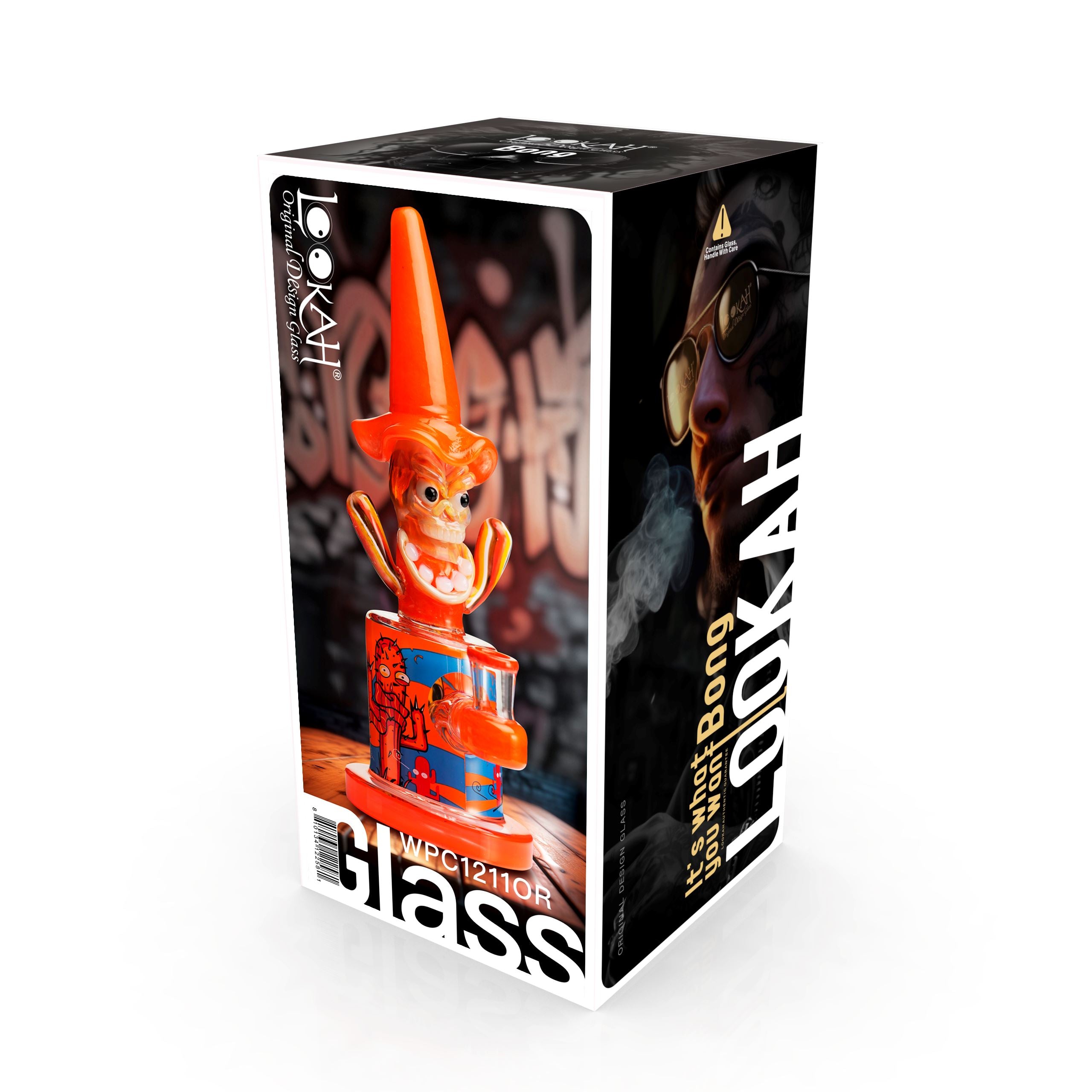 Lookah 10.6″ Cool Hooded Cactus Water Pipe (WPC1211) Orange with Packaging