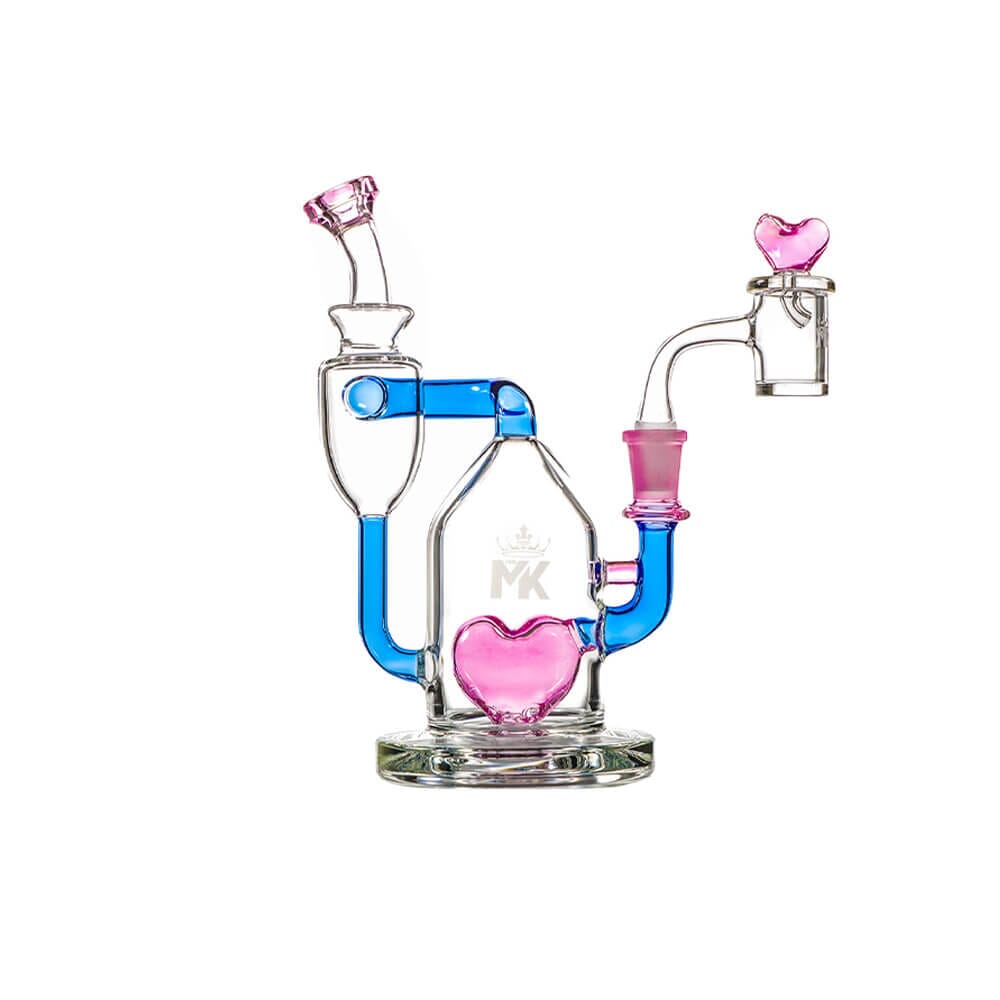 MKGlass MK100 Heartbreak Dab Kit 8″ Water Pipe - Blue/Pink