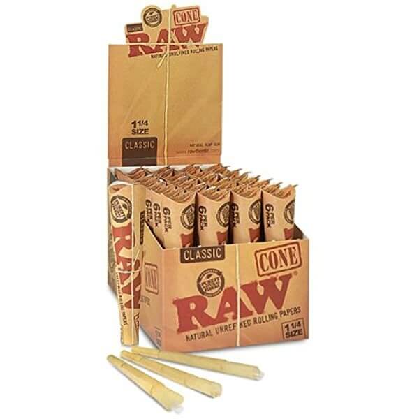 Raw Cones Rolling Papers 1.25 in 6-Cone Pack - 32pc Display | Classic 1.25in 32-Pack with Packaging