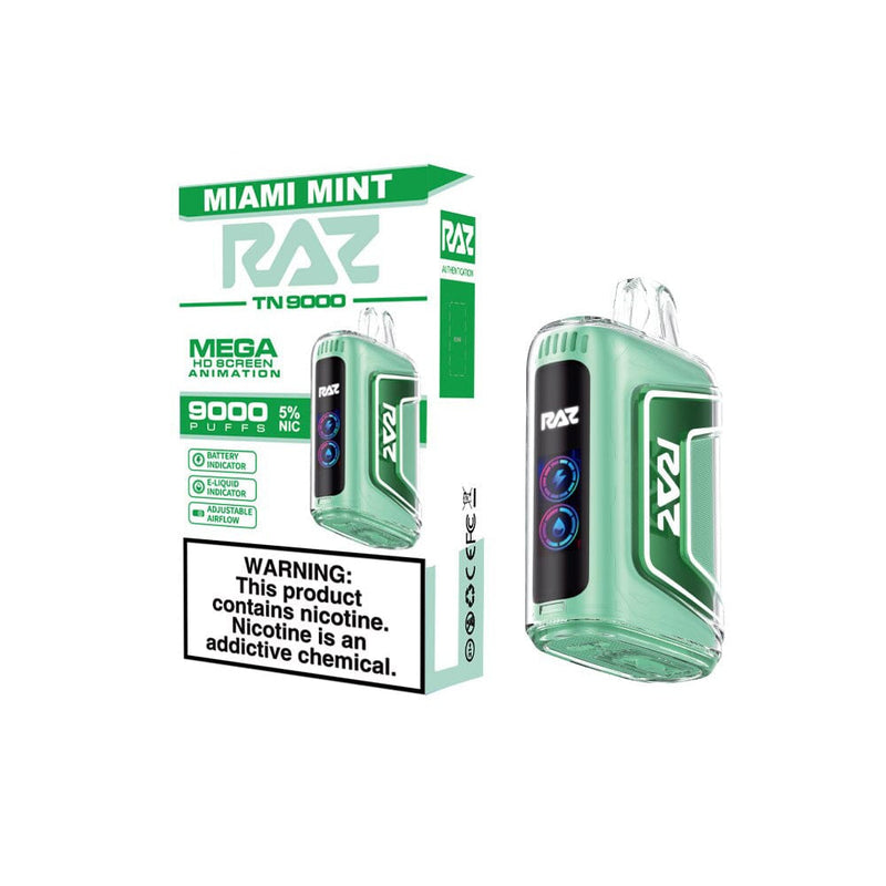 RAZ TN9000 Disposable 9000 Puffs 12mL 50mg miami mint with packaging
