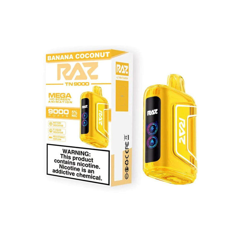 RAZ TN9000 Disposable 9000 Puffs 12mL 50mg banana coconut with packaging